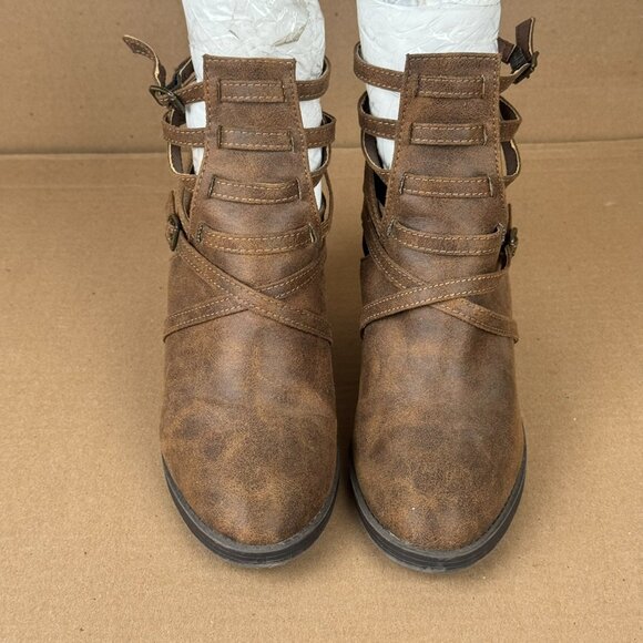 JustFab Women’s Brown Strappy Ankle Booties US 10 Block Heel Zip Back Pre-Owned - Picture 3 of 8